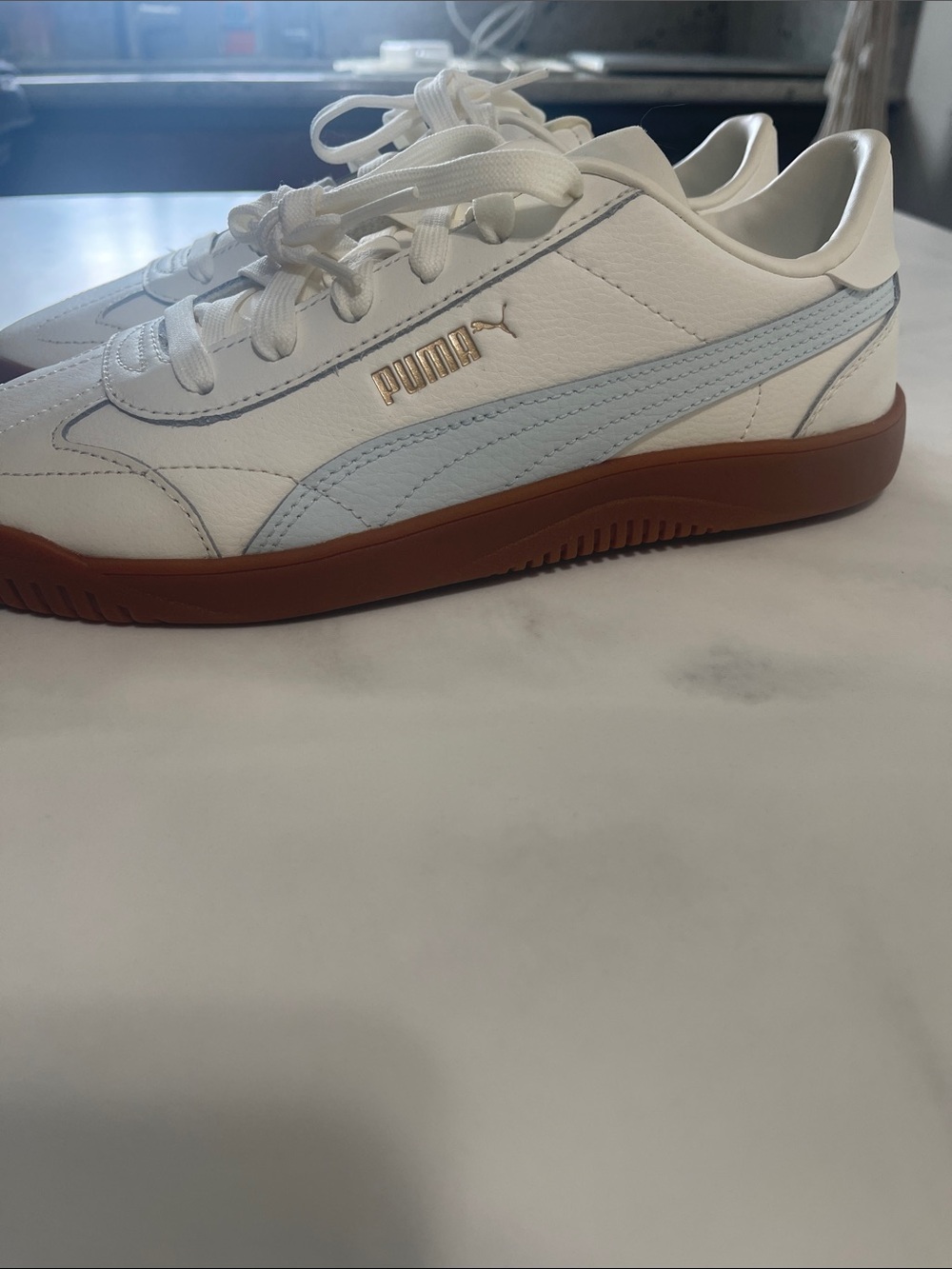 PUMA White & Light Blue Classic Court Sneaker